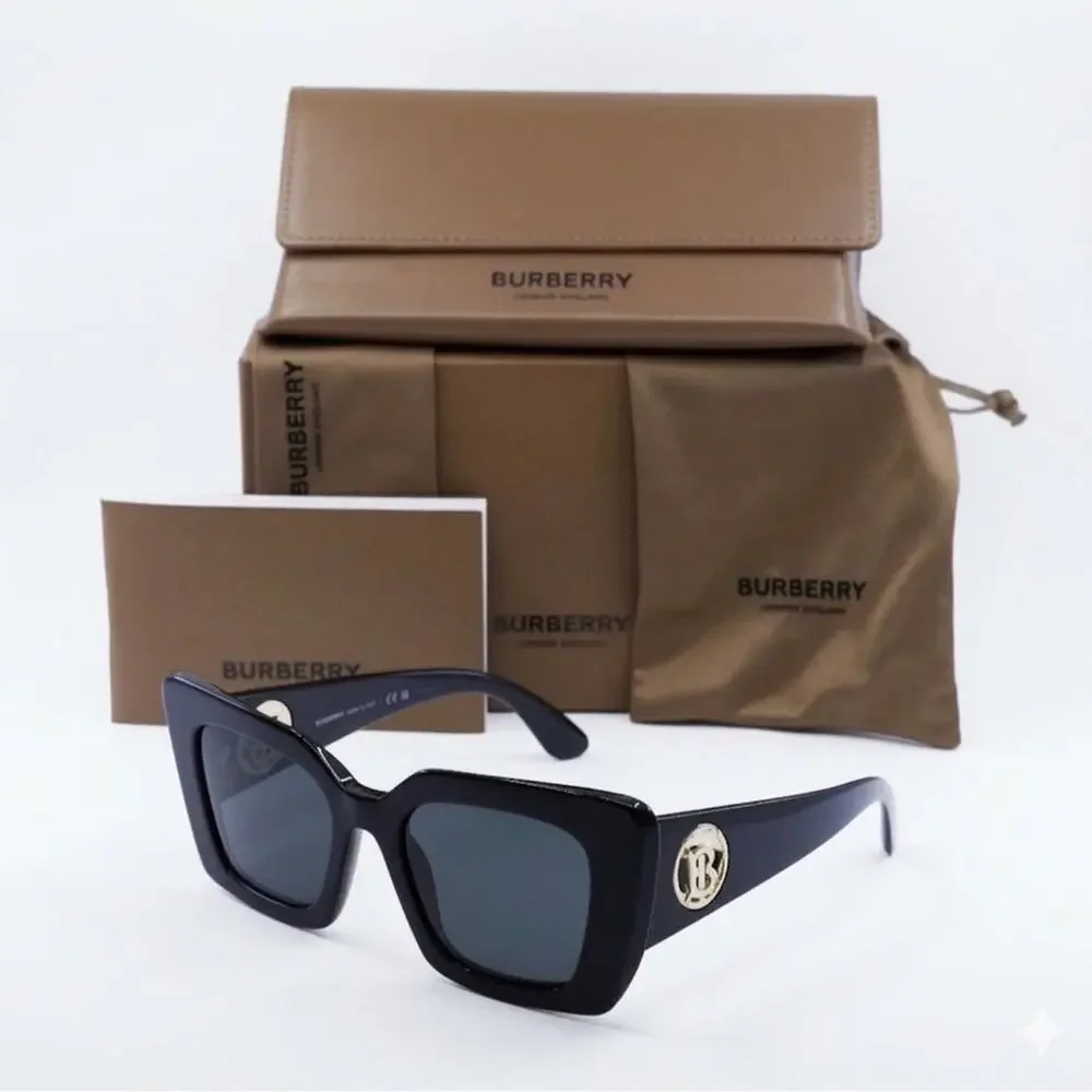 New! Burberry BE4344 3001/87 Black Square Sunglasses, Authentic - Picture 3 of 12